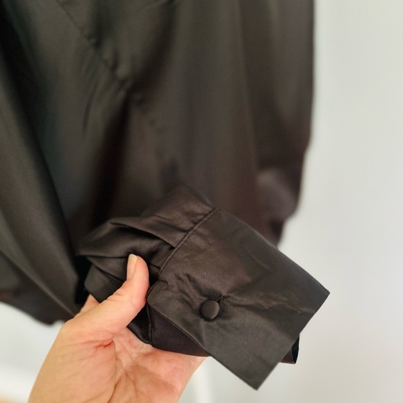 Lulu's Black Asymmetrical The Ballads One Shoulder Black Satin Blouse Size M - Picture 8 of 10